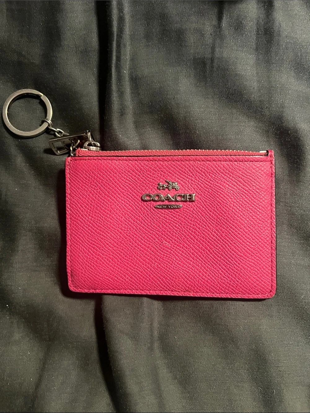 Coach Hot Pink Leather Zip Card Pouch with Keyring